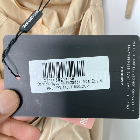 PrettyLittleThing Stone Strappy Cut Out Knotted Skirt Midaxi Dress Size 2 - Picture 7 of 15